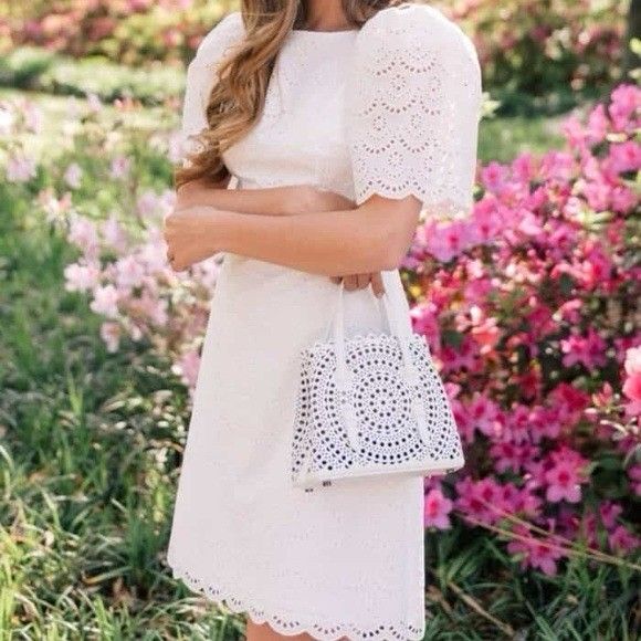 Gal Meets Glam Blythe Scallop Eyelet Dress White Mini Dress Womens Size 2 - Picture 1 of 16